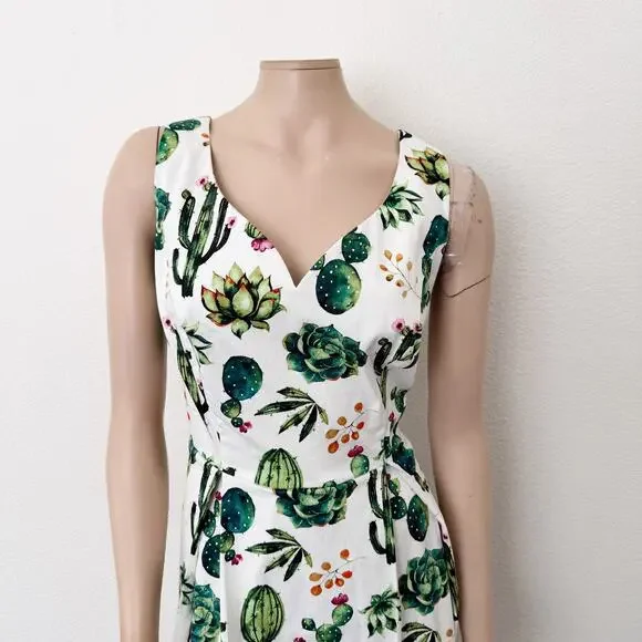 [Modcloth] Ixia Dashing Darling Succulent Cactus Retro A-Line Midi Dress Size 1X - Picture 4 of 12